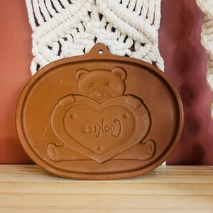 Vintage Roseville Cookie Mold Teddy Bear Brown Ceramic Retro Bakeware Baking